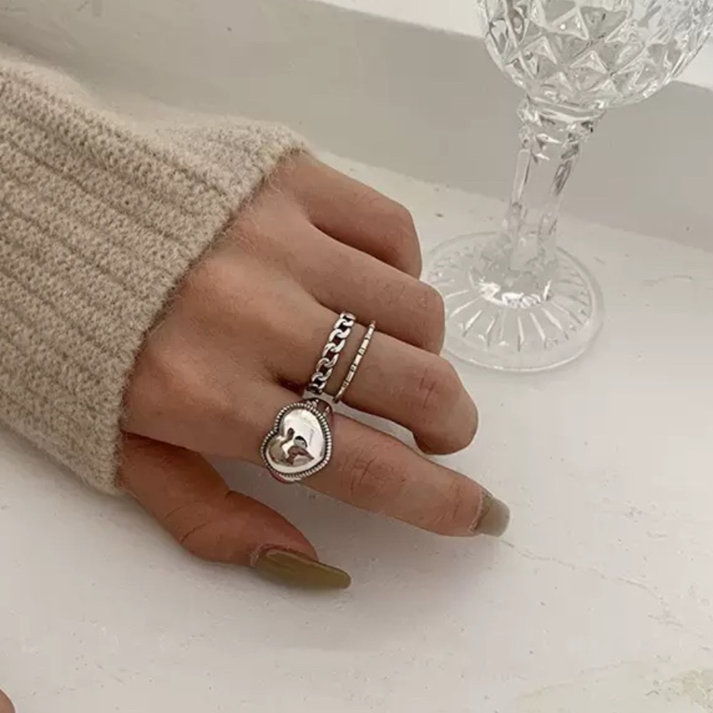 NEW 925 Silver Chunky Silver Heart Ring